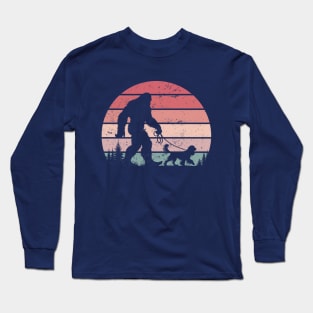 Bigfoot Walking Cavalier King Charles Spaniel Dog Vintage Sunset Dog Lover Long Sleeve T-Shirt